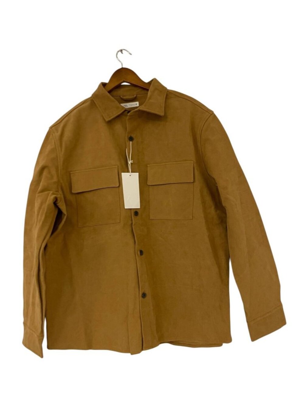 Zara Button-Up Shirt Men XL Brown Suede effect Overshirt  New With Tags